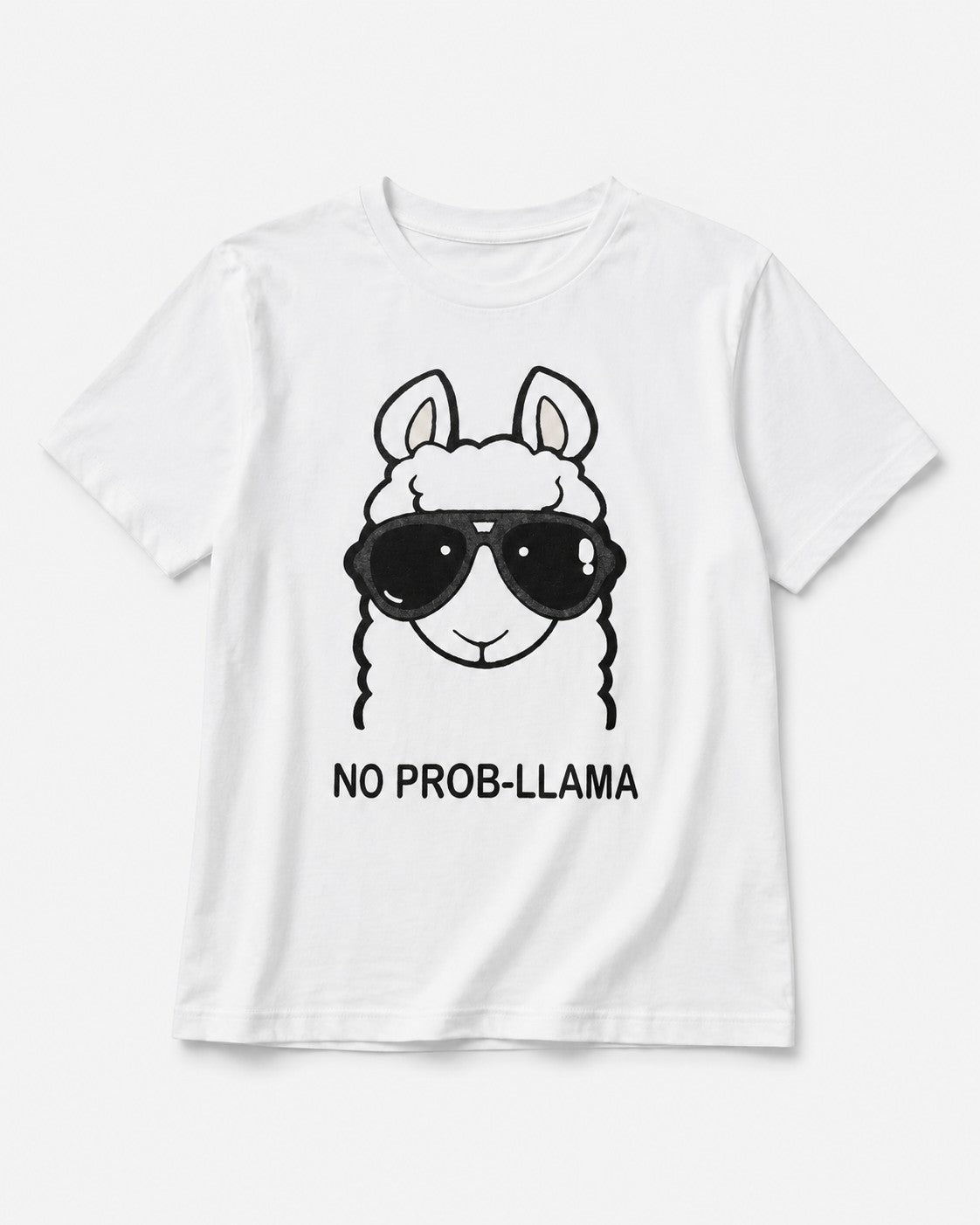 Tricou alb de damă cu imprimeu amuzant lama cu ochelari și text No Prob-Llama