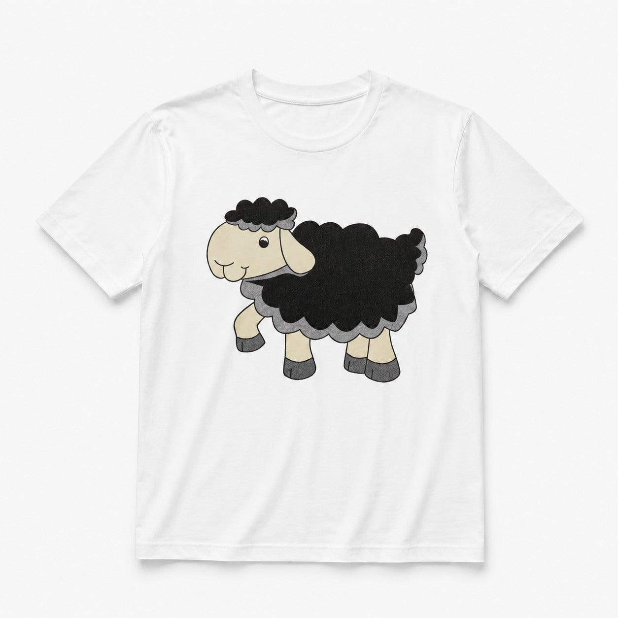 Tricou alb de damă cu imprimeu amuzant cu oiță neagră
