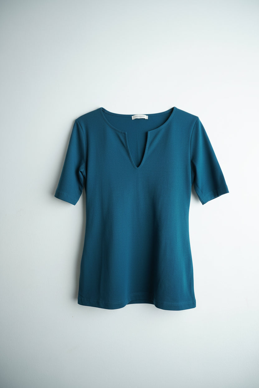 Tricou albastru damă casual cu decolteu în V mic