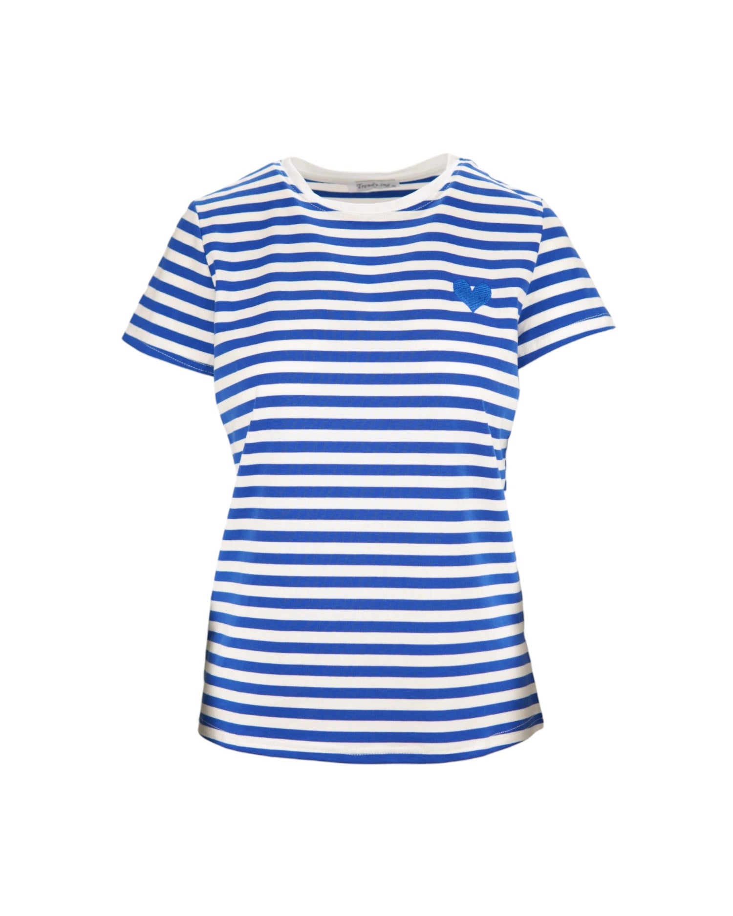 Tricou cu dungi alb-albastru, cu inima brodată pe partea stângă