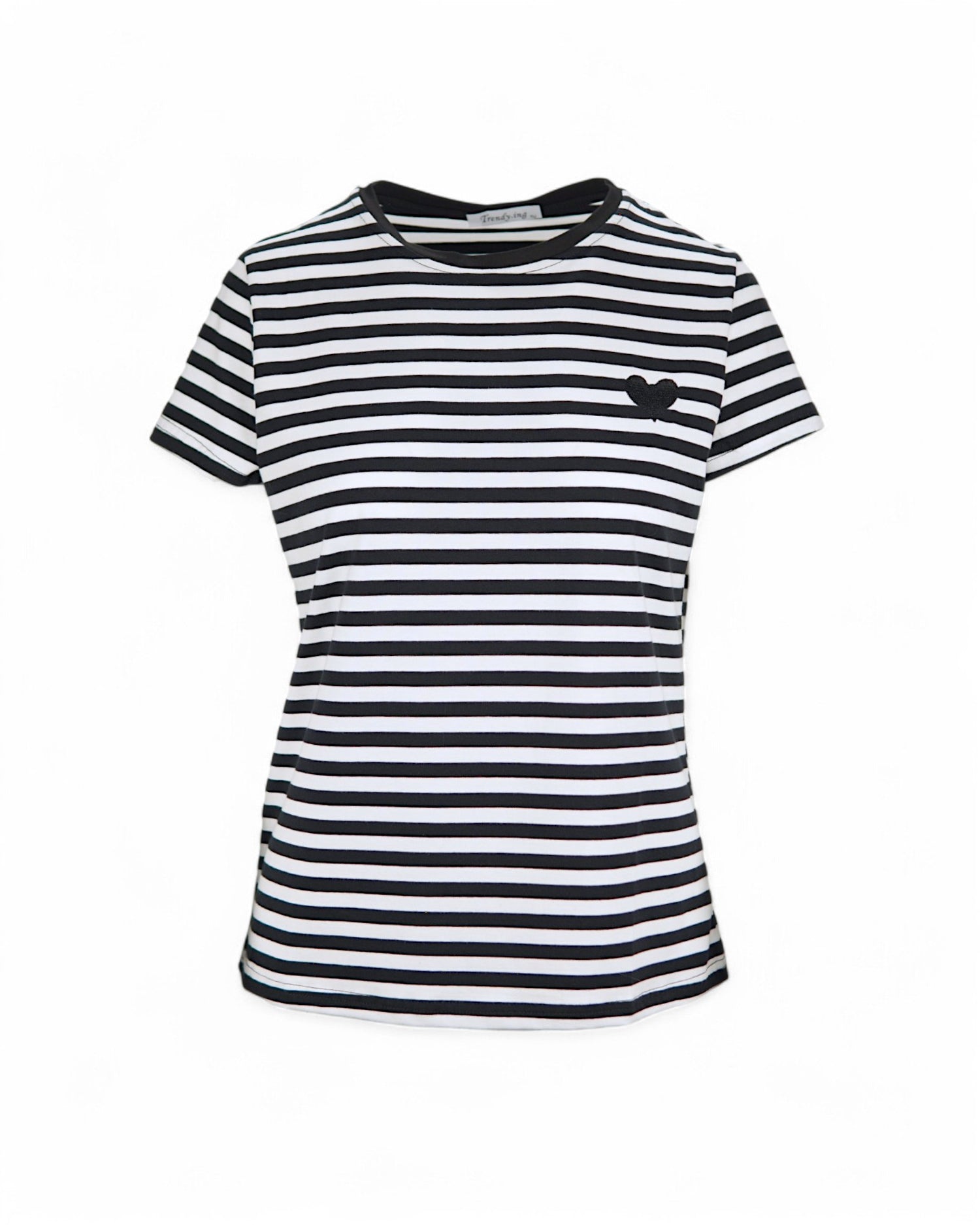 Tricou cu dungi alb-negru, cu inima brodată pe partea stângă
