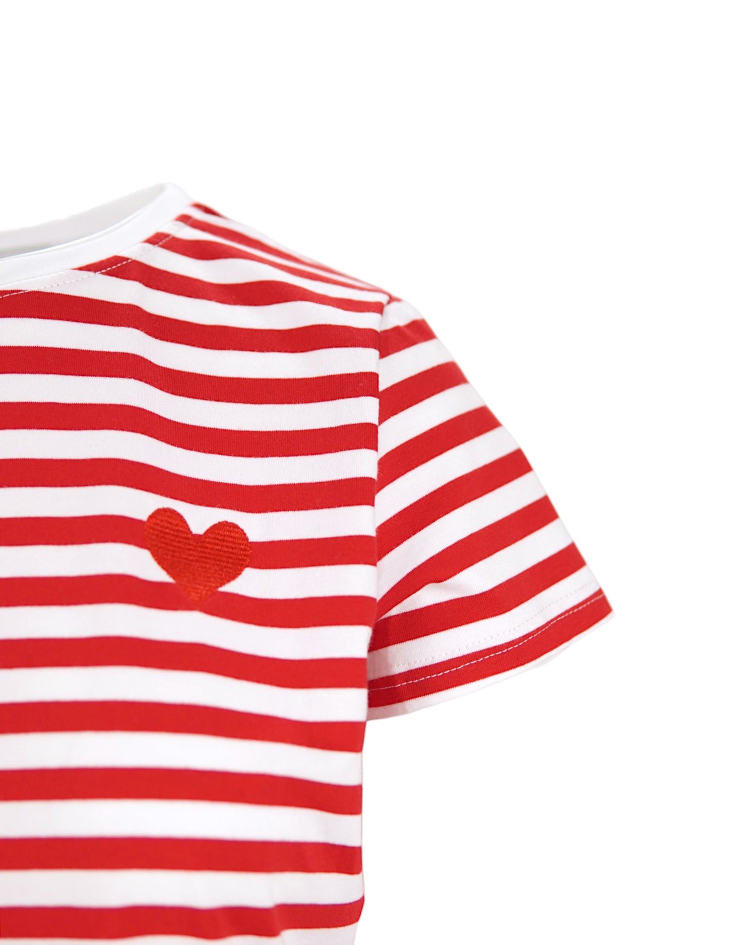 Tricou cu dungi alb-roșu, cu inima brodată pe partea stângă
