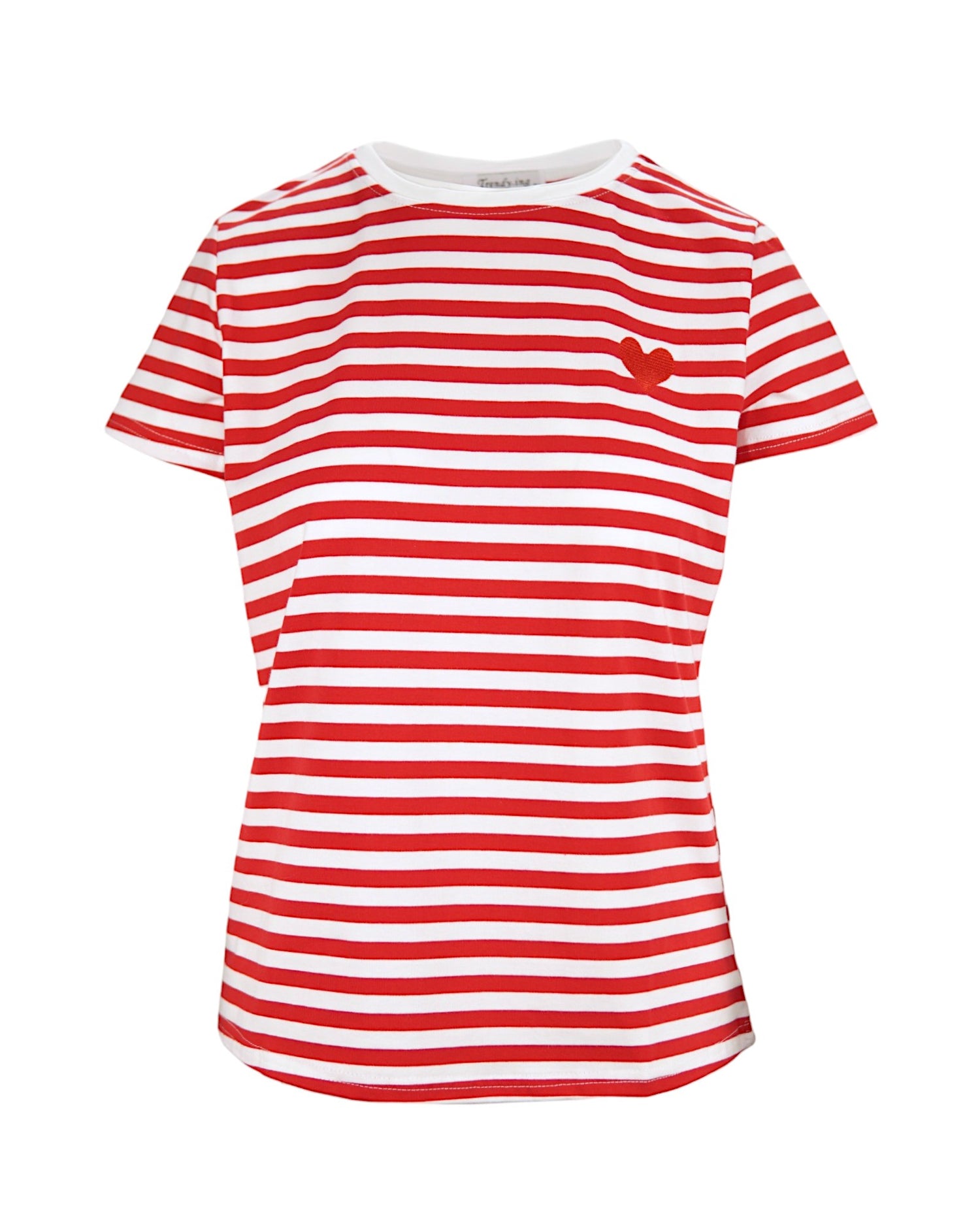 Tricou cu dungi alb-roșu, cu inima brodată pe partea stângă