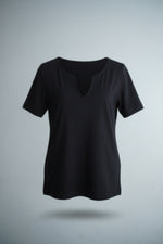 Tricou negru damă simplu cu decolteu în V