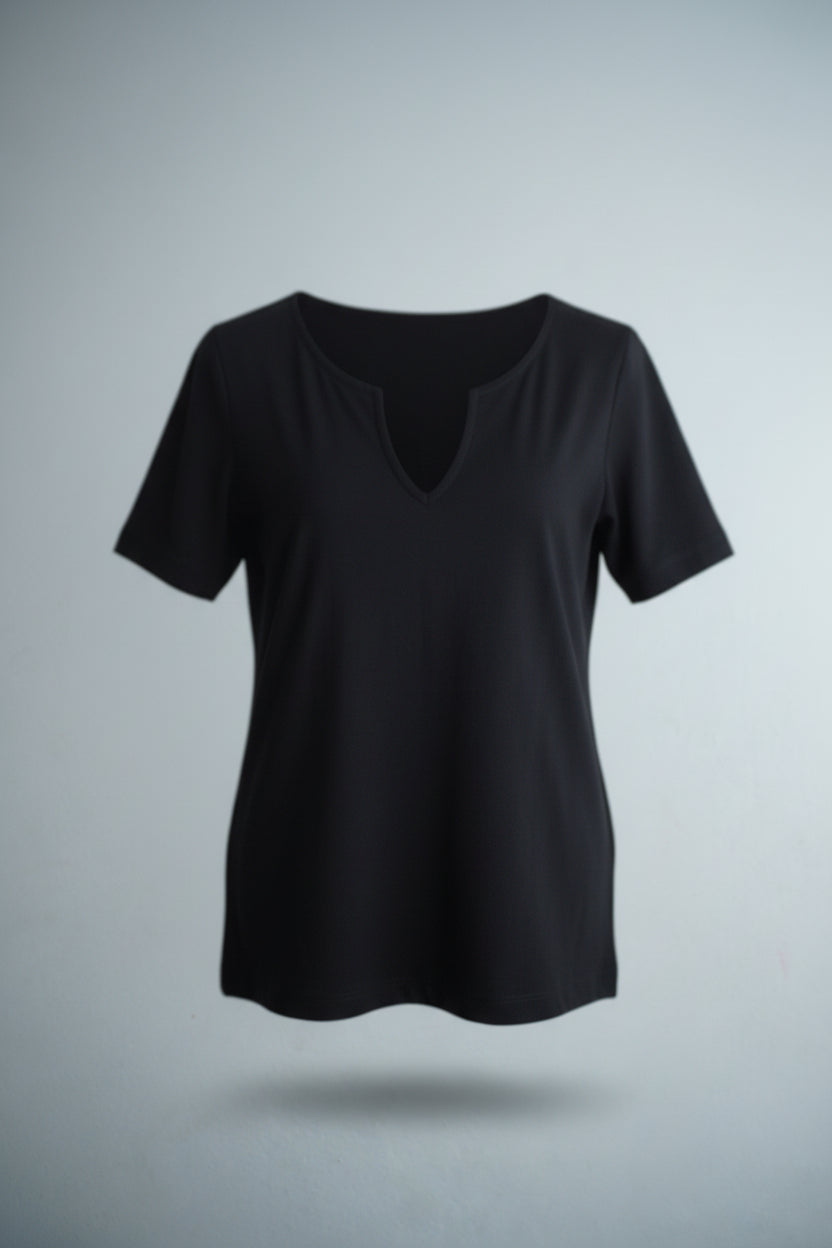 Tricou negru damă simplu cu decolteu în V
