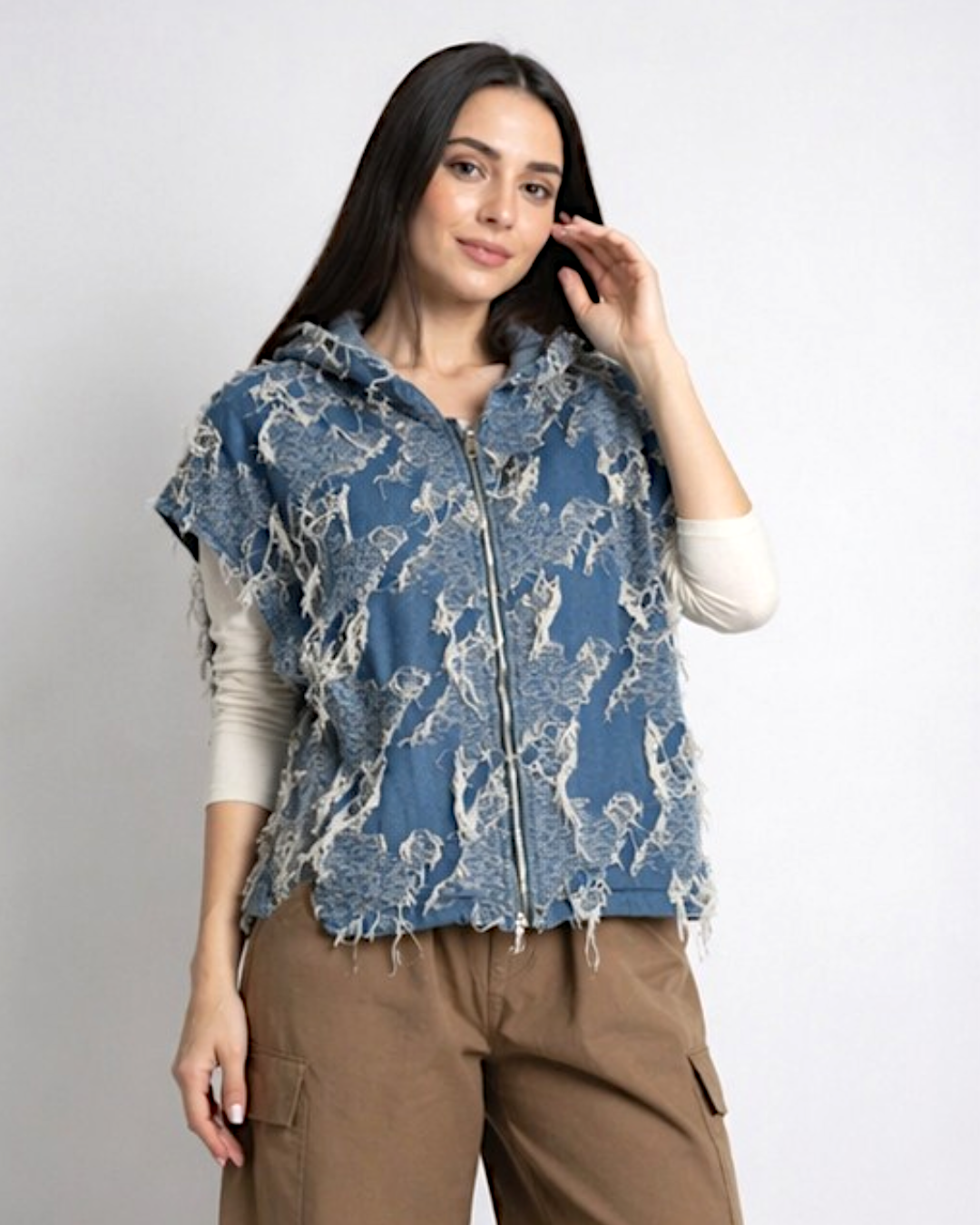 Vestă tip hanorac din denim vedere frontală