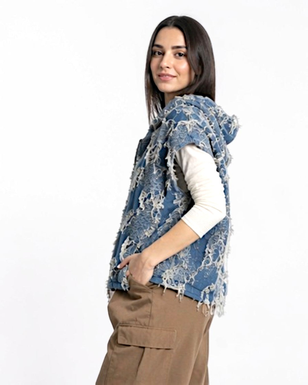 Vestă din denim devore vedere laterală