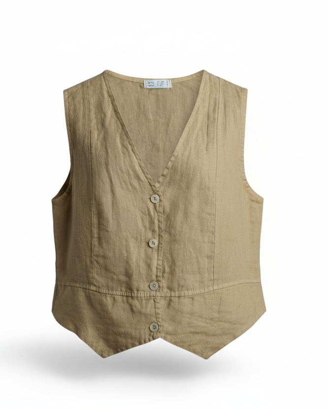 Vestă din in bej, lejeră și elegantă pentru vară