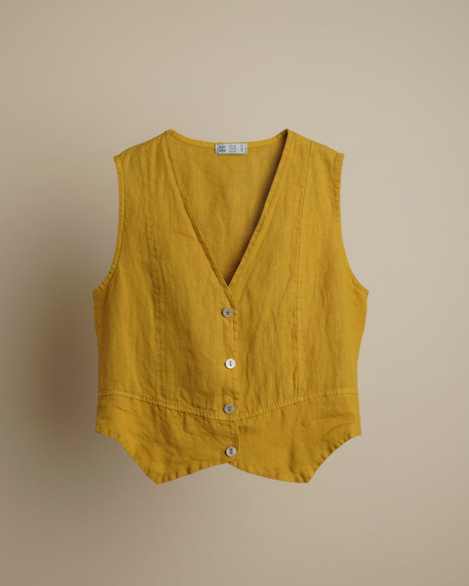 Vestă din in galben, lejeră și elegantă pentru vară