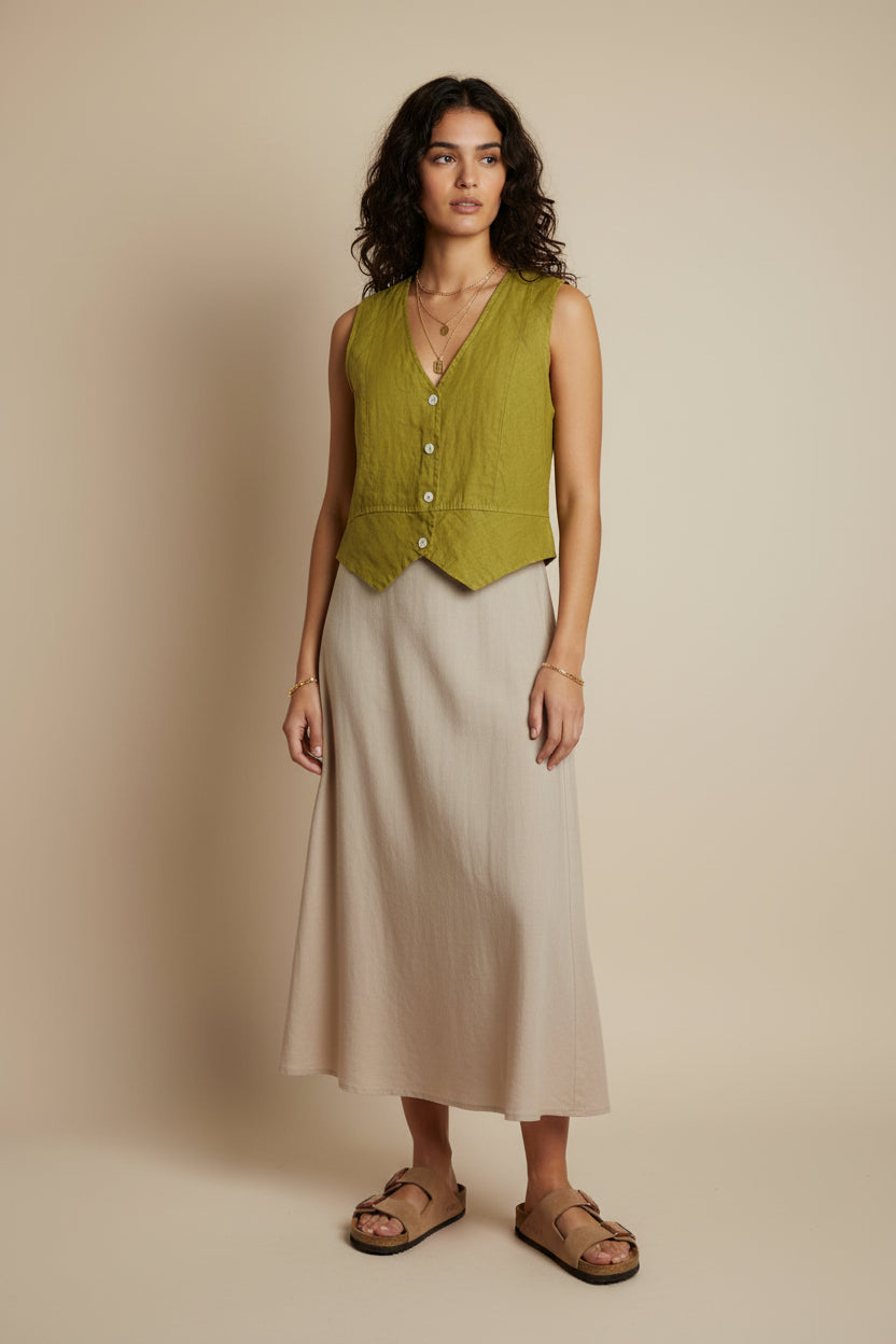 Vestă din in olive, lejeră și elegantă pentru vară